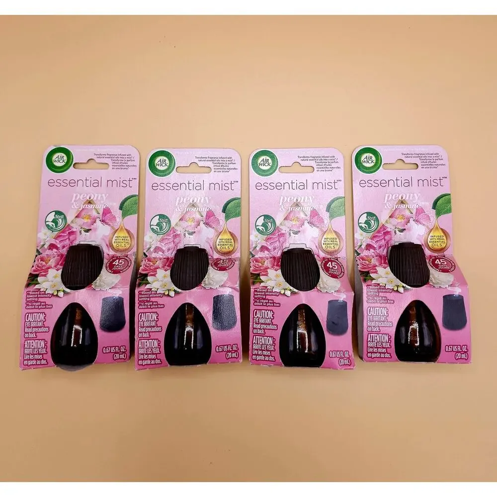(4) Air Wick Essential Mist Peony & Jasmine Refills 0.67oz/20mL Each Set of 4